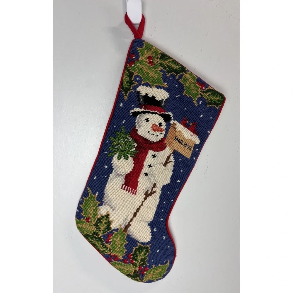 Needlepoint Christmas Stocking Snowman GUC